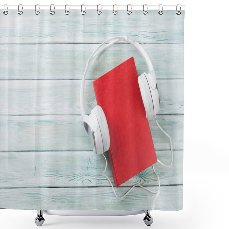 Personality  Headphones And Red Book  Shower Curtains