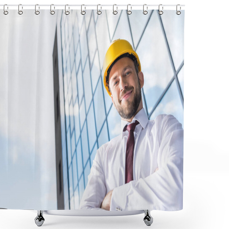 Personality  Professional Architect In Hard Hat Shower Curtains