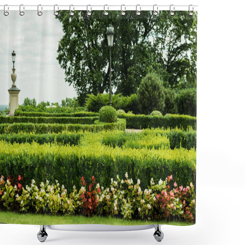 Personality  Blooming Flowers Near Plants And Trees Against Sky With Clouds  Shower Curtains