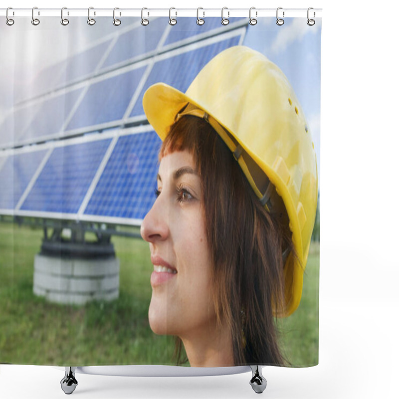 Personality  Young Lady With Helmet Shower Curtains