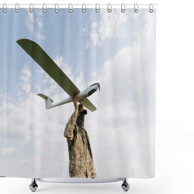 Personality  A Soldier Prepares To Fly An Unmanned Aerial Vehicle, Demonstrating Tactical Skills. The Operator Wears Camouflage And A Mask, Indicating A Covert Operation In The Field. Shower Curtains