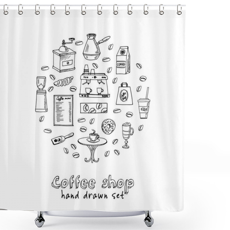 Personality  Hand Drawn Doodle Coffee Shop Set. Shower Curtains