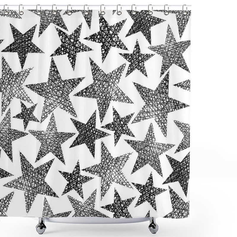 Personality  Stars Seamless Pattern, Vector Repeating Black And White Backgro Shower Curtains