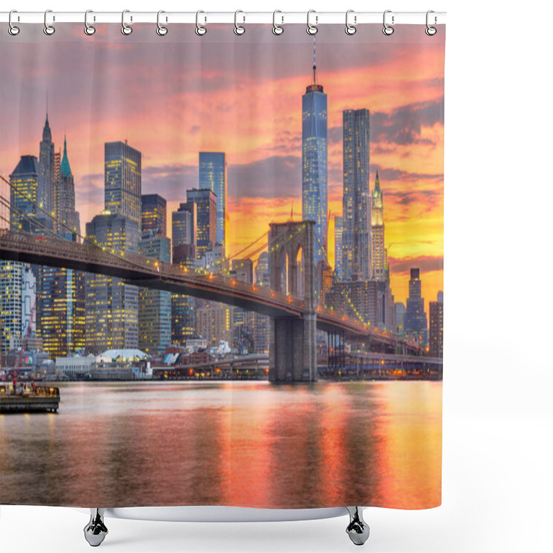 Personality  Lower Manhattan Skyline And Brooklyn Bridge Shower Curtains