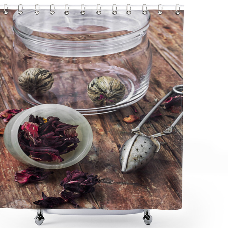 Personality  Brewed Leaf Tea In Glass Jar Shower Curtains