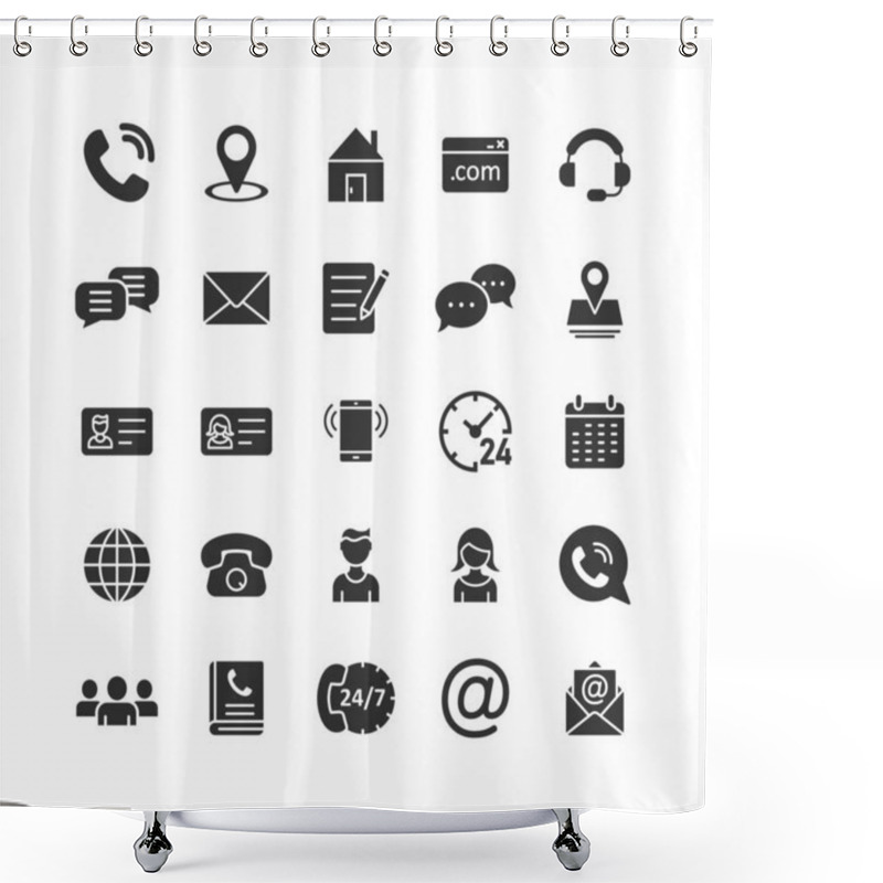 Personality  Contact Icon Set In Flat Style. Phone Communication Vector Illus Shower Curtains