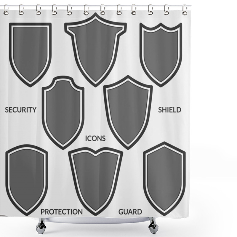 Personality  Set Of Shield Icons. Monochrome Security Signs Isolated On White Background. Shower Curtains