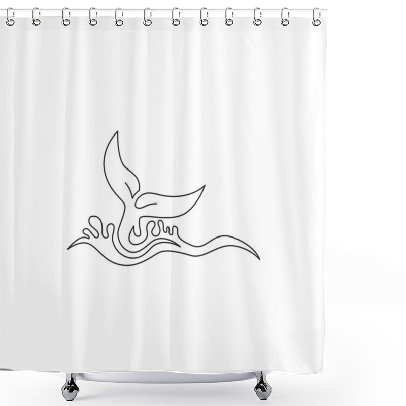 Personality  One Single Line Drawing Of Big Whale Fish For Company Logo Identity. Giant Creature Mammal Animal Mascot Concept For Conservation Foundation. Continuous Line Draw Design Illustration Vector Graphic Shower Curtains