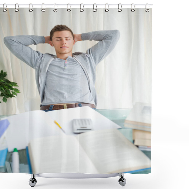 Personality  Student Stretching With Closed Eyes Shower Curtains