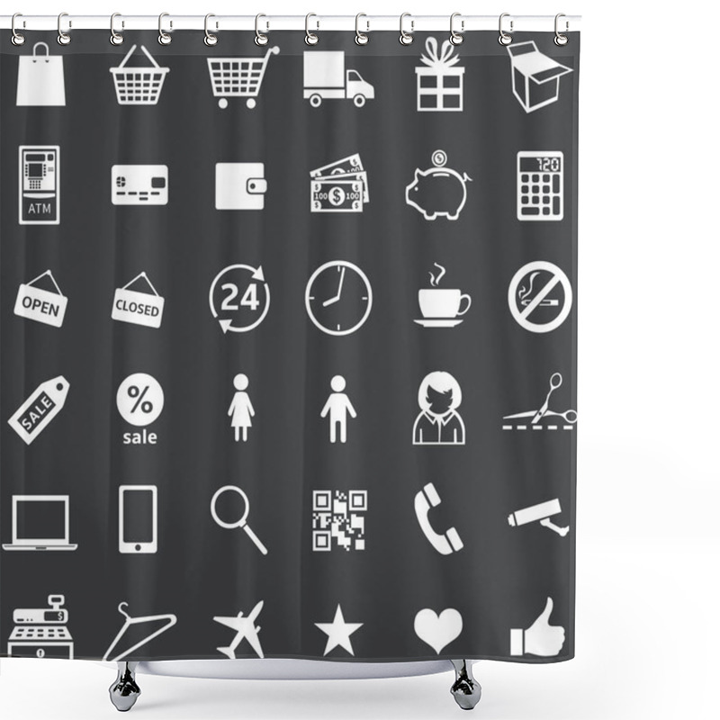 Personality  Vector Set Of 36 White Shopping Icons Shower Curtains