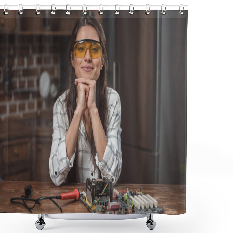 Personality  Woman With Computer Motherboard Shower Curtains