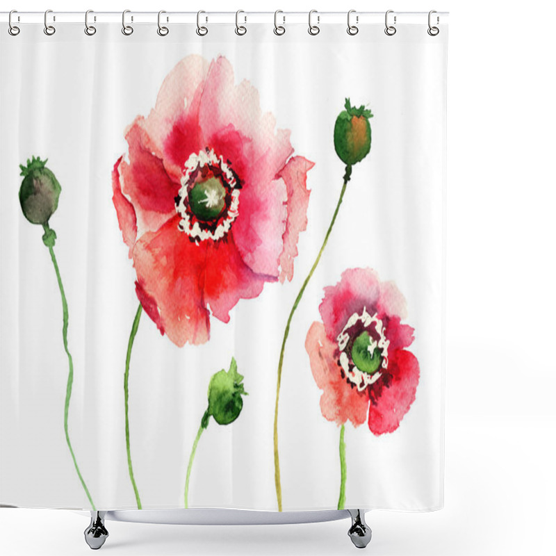 Personality  Stylized Poppy Flowers Illustration Shower Curtains