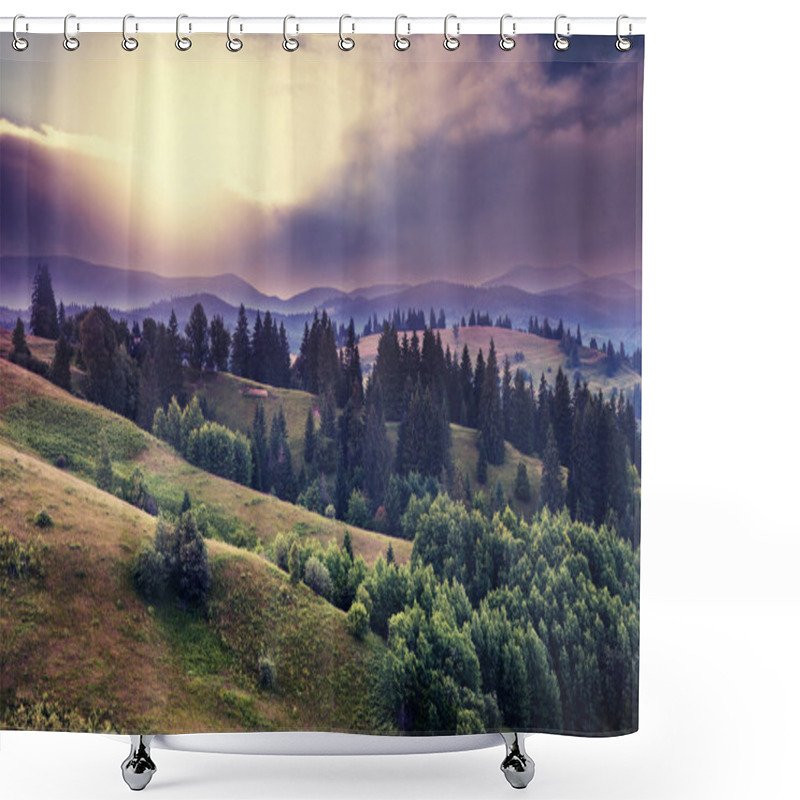 Personality  Beautiful Green Hills At Dusk Shower Curtains