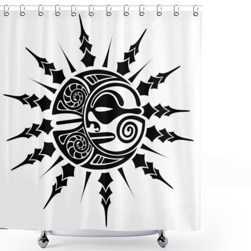 Personality  Sun And Moon Maori Style Tattoo Sketch. Round Tribal Ornament. Shower Curtains