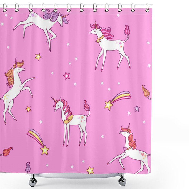 Personality  White Unicorns And Stars  Pattern Shower Curtains