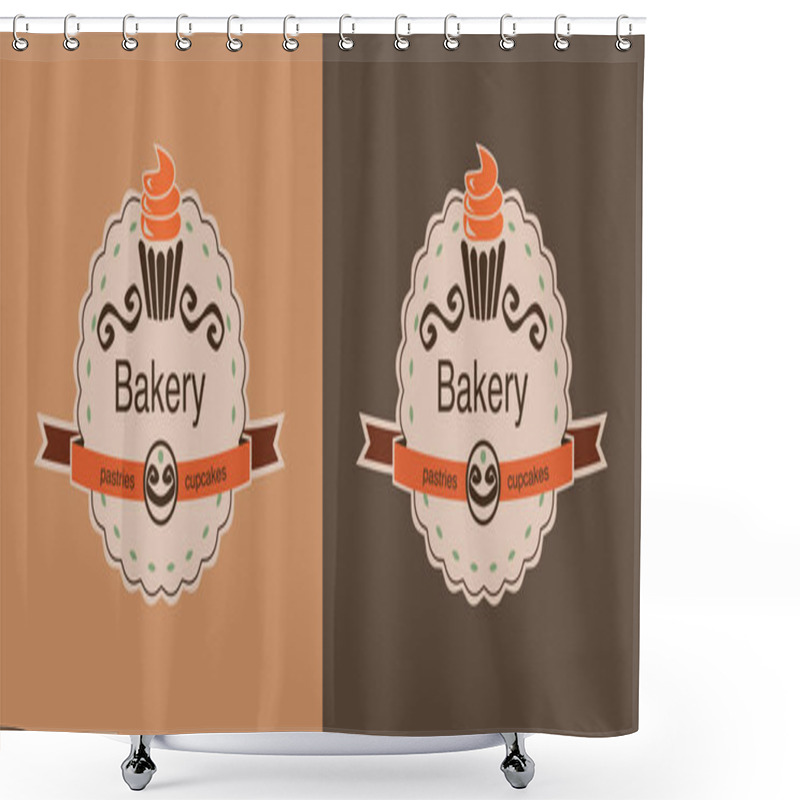 Personality  Set Of Brown Bakery Labels With Cupcakes Shower Curtains