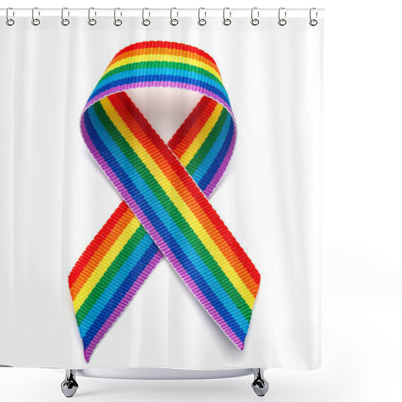 Personality  LGBT Rainbow Ribbon Pride Tape Symbol. Stop Homophobia. Isolated On A White Background Shower Curtains