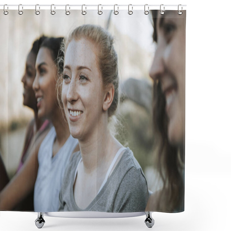 Personality  Friends Relaxing On A Park Bench Shower Curtains