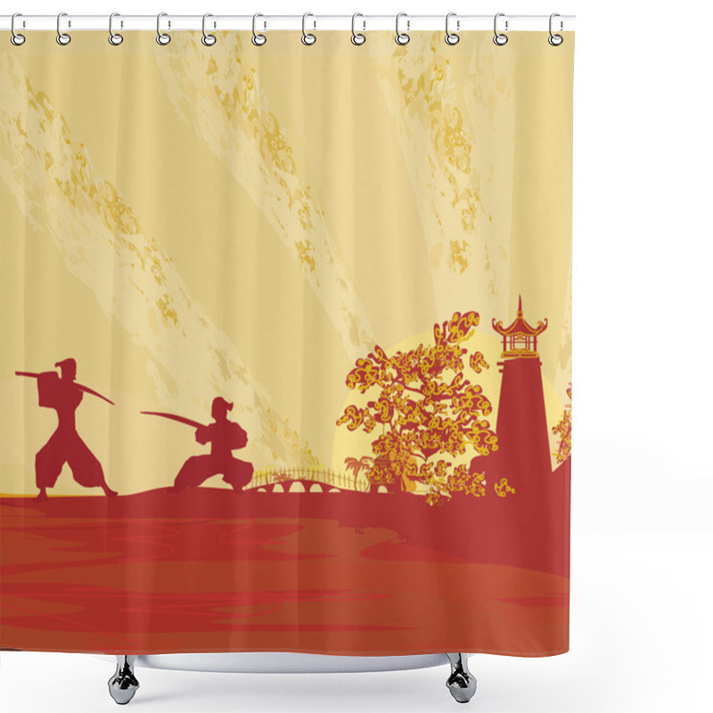 Personality  Old Paper With Samurai Silhouette Shower Curtains