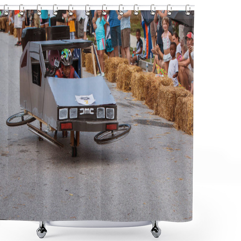 Personality  Kid Steers Delorean Mockup In Atlanta Soap Box Derby Event Shower Curtains