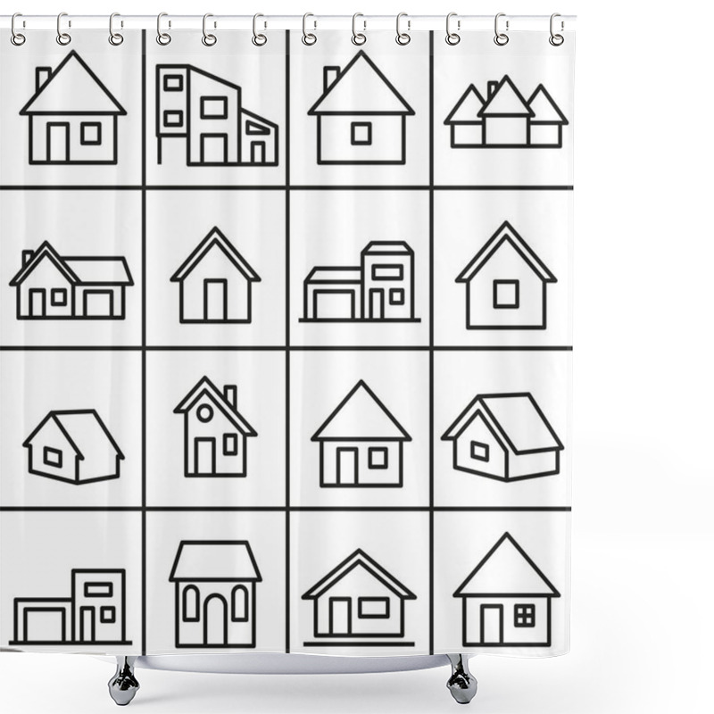 Personality  Houses And Huts Line Vector Icons. A Collection Of Icons Of Houses. Vector Huts. EPS 10. Shower Curtains