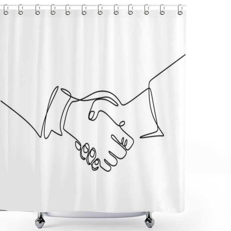 Personality  Continuous One Line Drawing Of Handshake Minimalism Shower Curtains