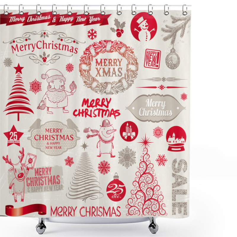 Personality  Vector Set Of Christmas Signs, Emblems And Doodles Shower Curtains