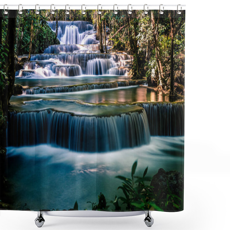 Personality  Long Exposure Exotic Beautiful Tropical Deep Rainforest Waterfall Fresh Turquoise Waterfalls In Deep Forest Of Huay Mae Khamin Waterfall In The National Park Beautiful Landscape Waterfalls. Shower Curtains