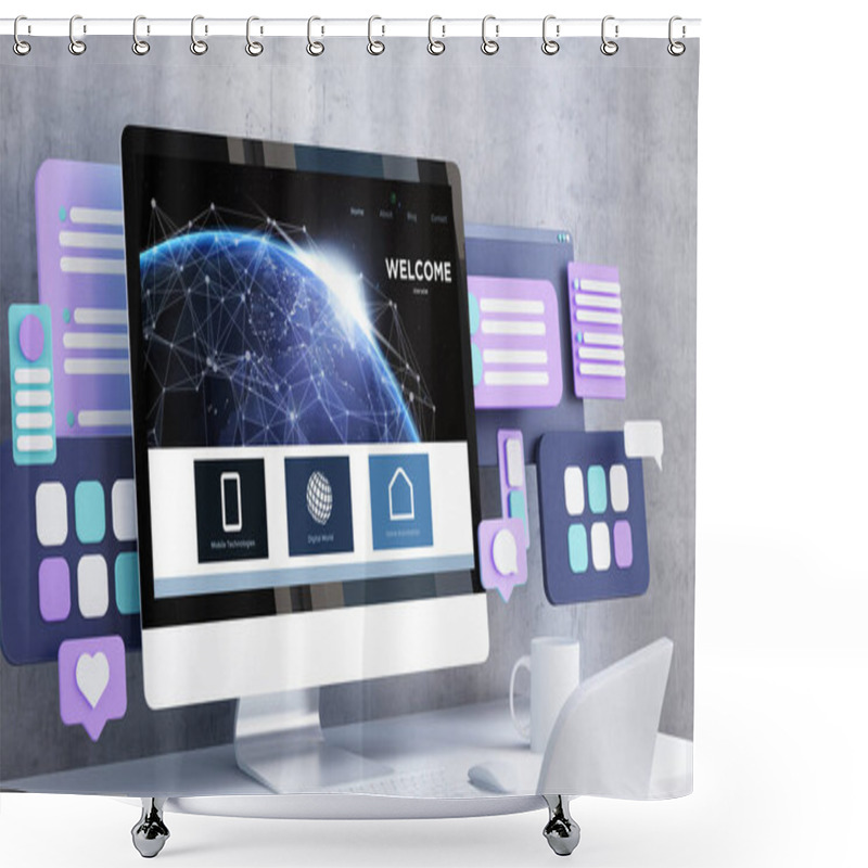 Personality  Website Design Concept 3d Rendering Mock Up Shower Curtains