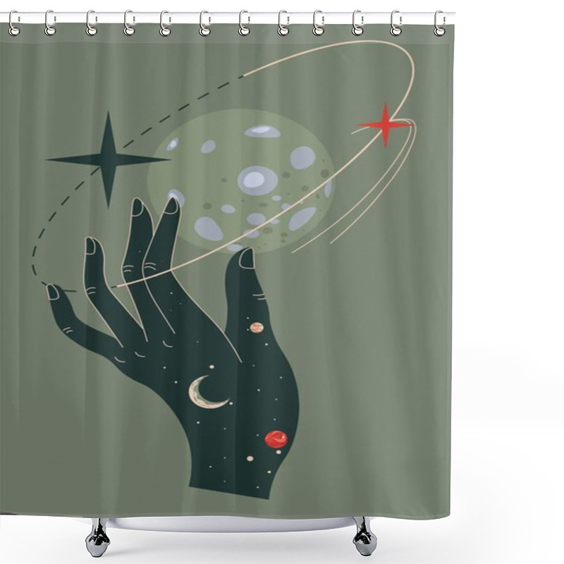 Personality  Hand Touching Moon Or Fantasy Planet, Outer Space Shower Curtains