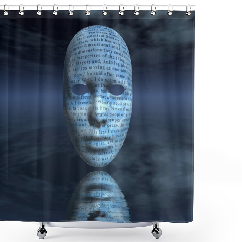 Personality  Surreal Digital Art. Woman's Mask With Text Reflects In Water. 3D Rendering. Shower Curtains