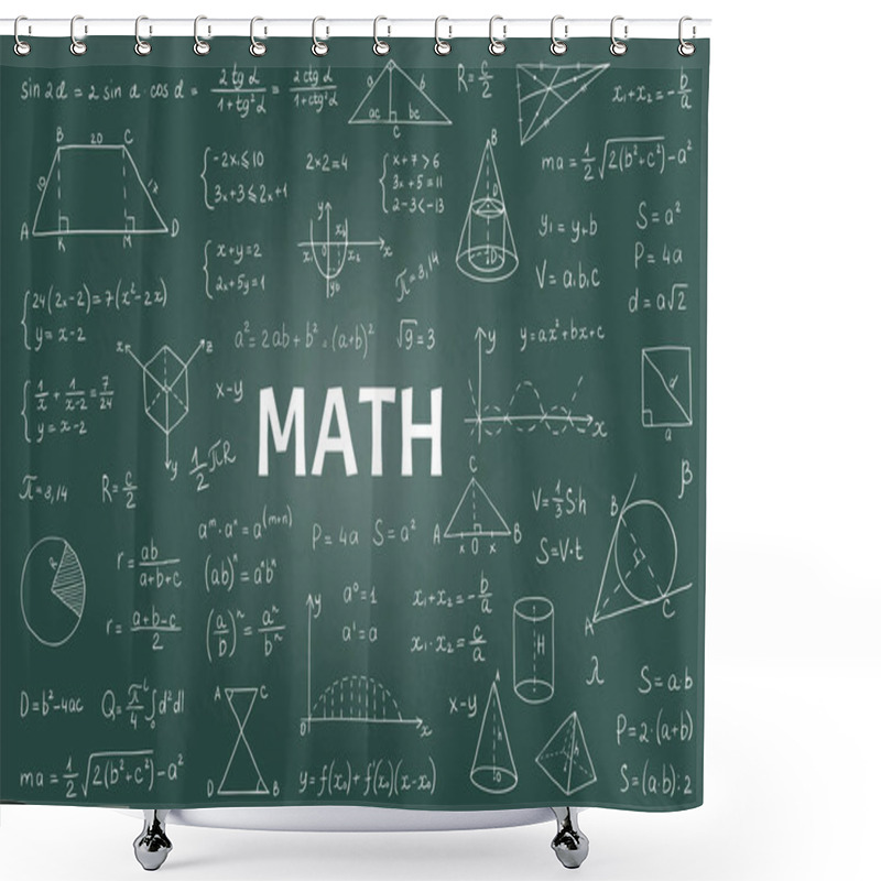 Personality  Doodle Math Blackboard. Mathematical Theory Formulas And Equations, Hand Drawn School Education Graphs. Vector Geometry Signs Shower Curtains