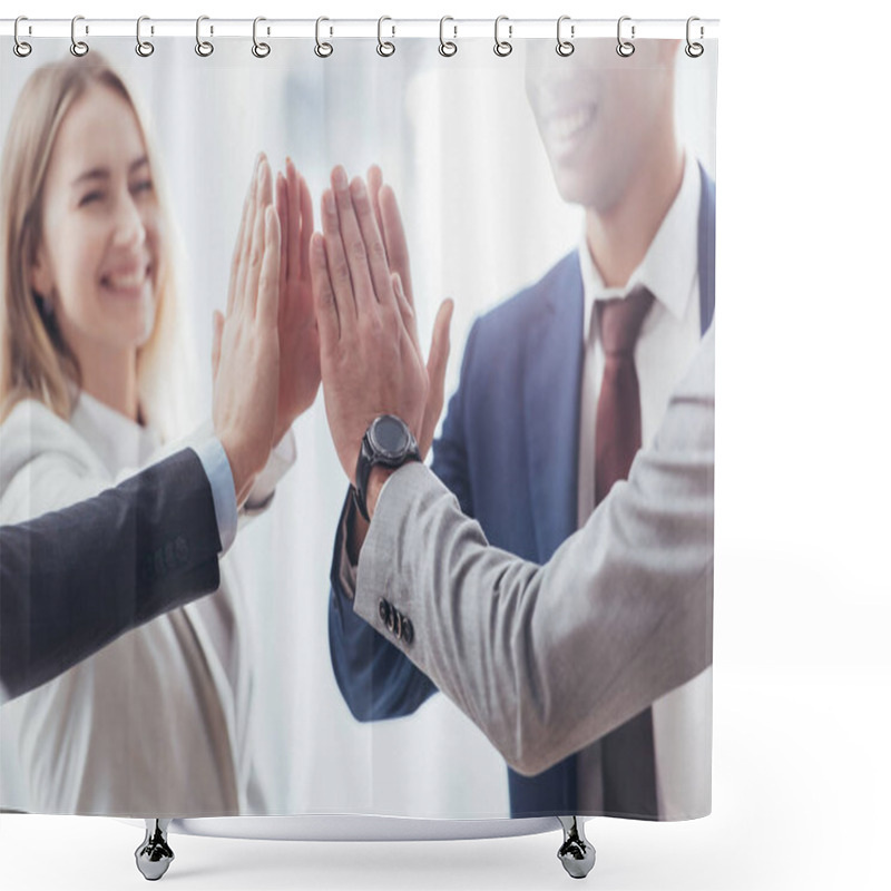 Personality  Cropped Shot Of Professional Successful Business Team Giving High Five In Office  Shower Curtains