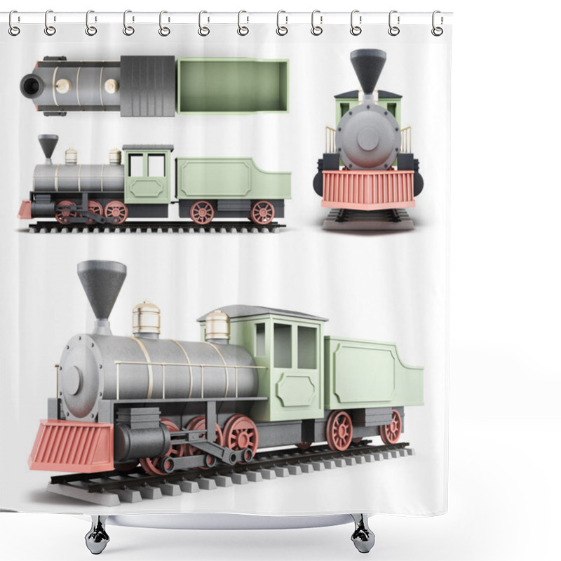 Personality  Old Locomotive With The Car At Different Angles Shower Curtains