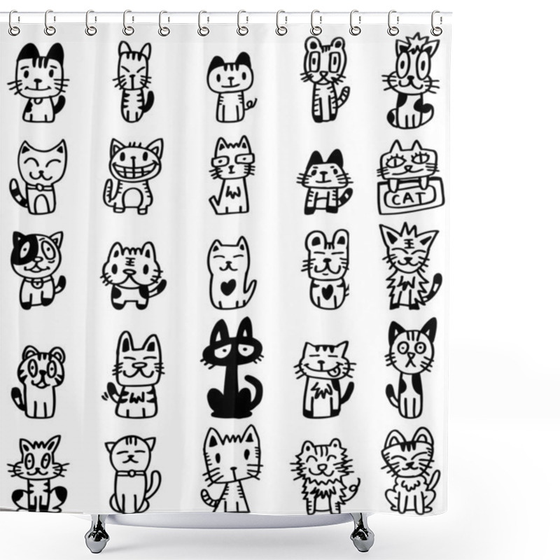 Personality  Hand Draw Cartoon Cat Icon Shower Curtains