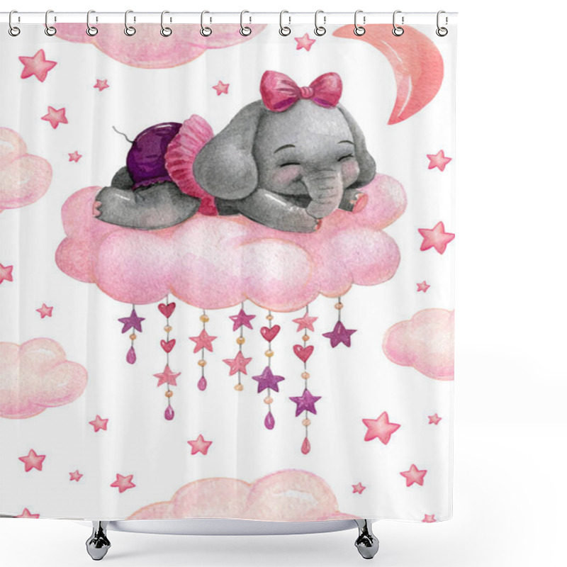 Personality  Watercolor Elephant Card. Sleeping Elephant Girl, Good Night Illustration,  First Birthday, Nursery Print, Baby Shower Invitation, Little Elephant Girl Shower Curtains