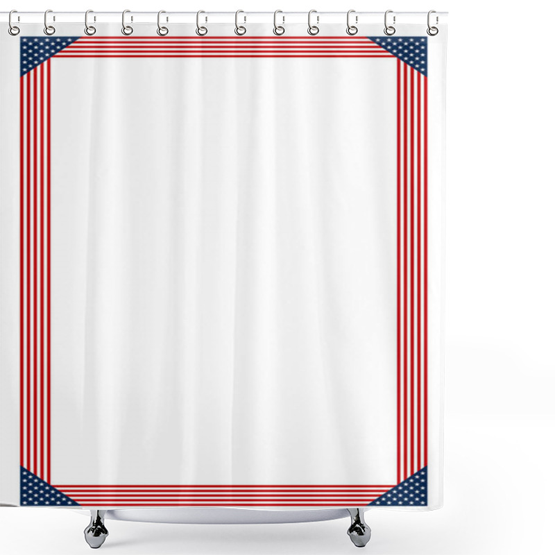 Personality  American Flag Style Vertical Rectangular Border With Alternating Red And White Stripes With Blue Star-studded Corners. Blank Central Area Providing Space For Text Or Other Content. Isolated. Vector. Shower Curtains