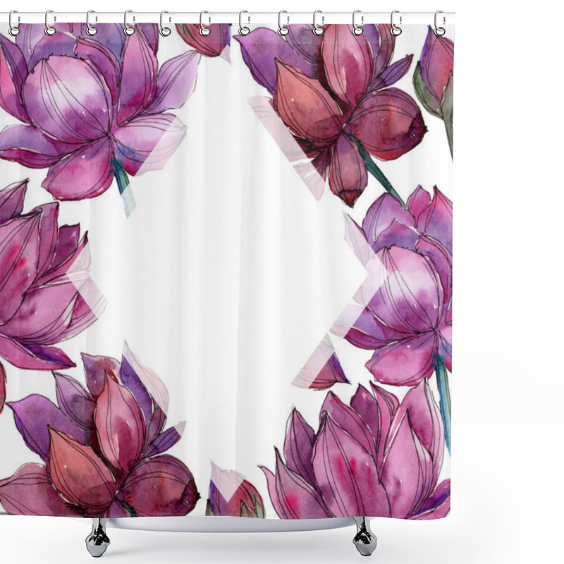 Personality  Pink Lotus Flower. Floral Botanical Flower. Frame Border Ornament Square. Aquarelle Wildflower For Background, Texture, Wrapper Pattern, Frame Or Border. Shower Curtains