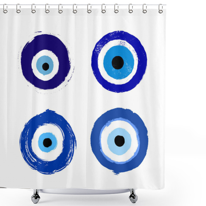 Personality  Set Of Grunge Hand Drawn Turkish Evil Eye. Mandala Greek Evil Eye. Symbol Of Protection In Greece, Cyprus. Amulet From Evil Eye. Vector Blue Turkish Fatima's Eye. Magic Item, Attribute Illustration. Shower Curtains