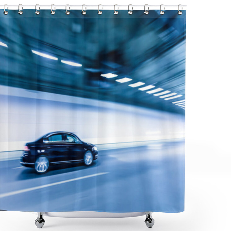 Personality  Interior Of An Urban Tunnel With Car,motion Blur Shower Curtains