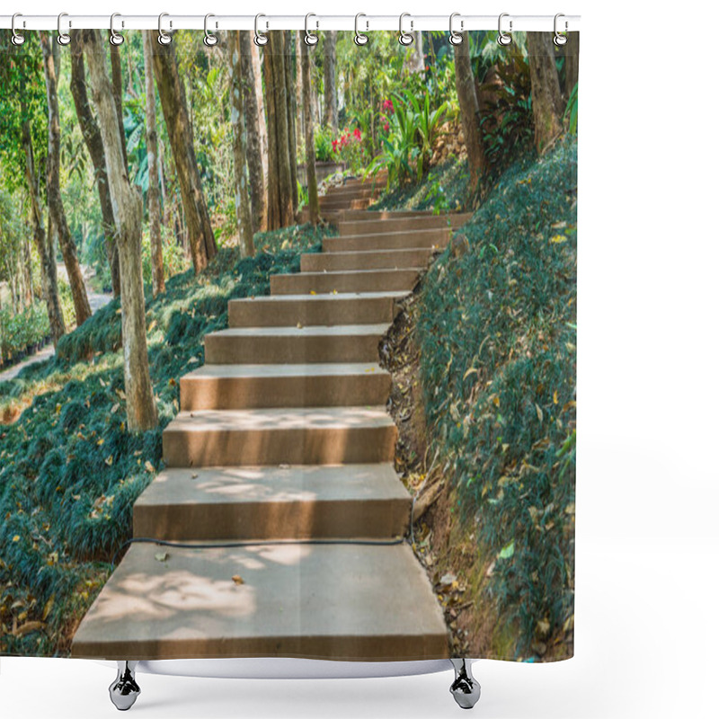 Personality  Concrete Steps In Garden, Thailand. Shower Curtains