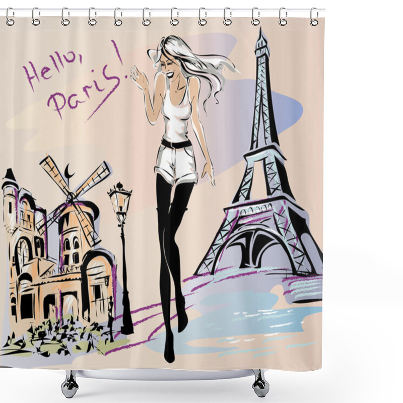 Personality  Fashion Girl In Paris Shower Curtains