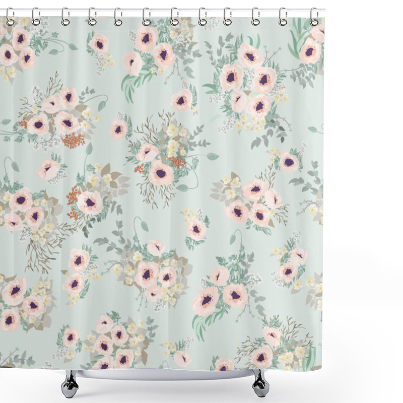 Personality  Seamless Border In Small Pretty Flowers. Poppy Bouquets. Liberty Style Millefleurs. Floral Background For Textile, Wallpaper, Pattern Fills, Covers, Surface, Print, Wrap, Scrapbooking, Decoupage. Shower Curtains