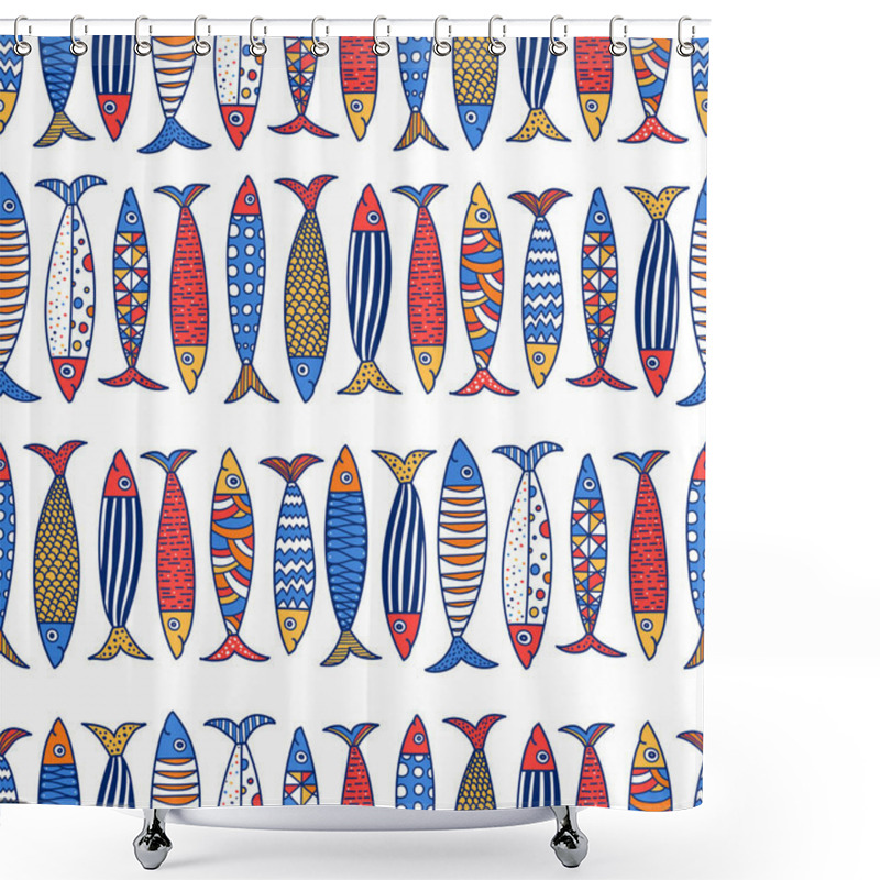 Personality  Cute Fish.  Kids Lbackground. Seamless Pattern. Can Be Used In Textile Industry, Paper, Background, Scrapbooking. Shower Curtains