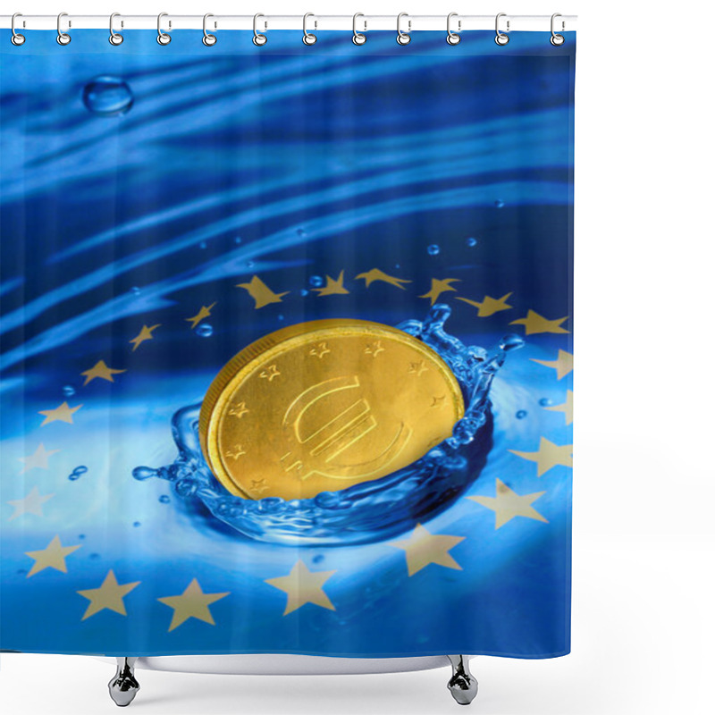 Personality  Euro Coin Falling To The Water Shower Curtains