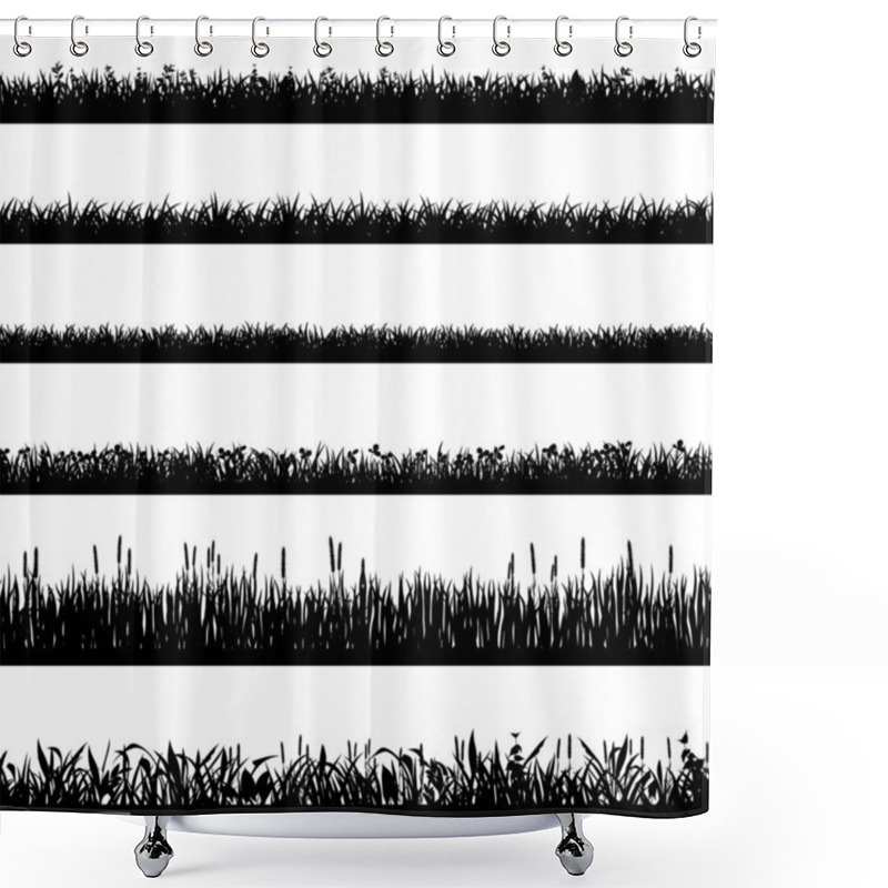 Personality  Grass Border Silhouettes. Black Grass Silhouettes, Natural Environment Herb Borders, Grass Panorama. Landscape Lawn Elements Isolated Symbols Set Shower Curtains