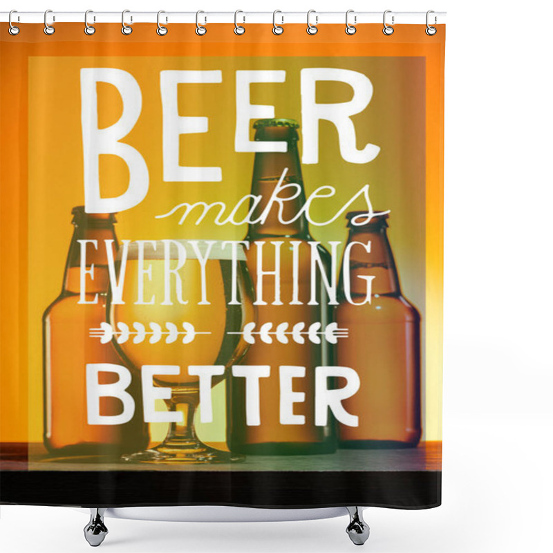 Personality  Bottles And Glass Of Beer With Foam On Surface On Orange Background With 