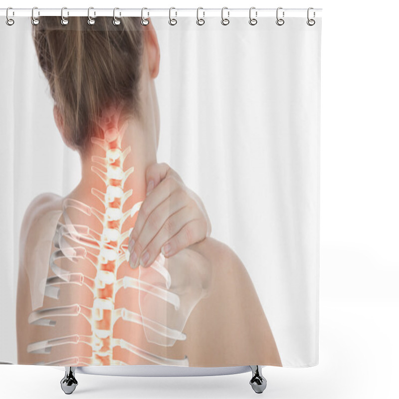 Personality  Highlighted Spine Of Woman With Neck Pain Shower Curtains