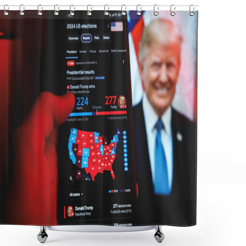 Personality  Donald Trump Win In US President Elections 2024. Washington DC, United Sates Of America - 2024 November 6 Shower Curtains