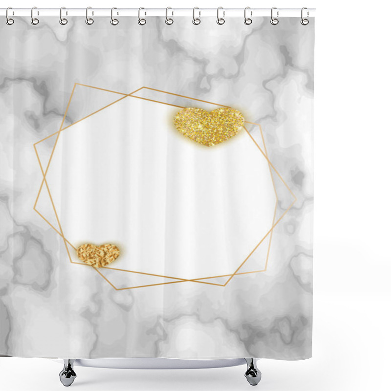 Personality  Geometric Valentine Day Card, Marble Texture, Background In Trendy Minimalistic Style, Heart Silhouette, Granite, Gold Yellow Glitter, Frame, Vector Fashion Wallpaper, Invitation Shower Curtains